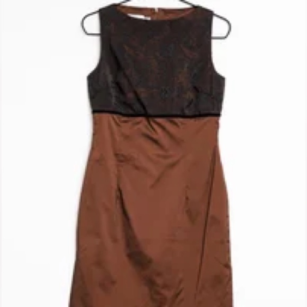 Black and Brown Sleeveless Sheath Midi Dress